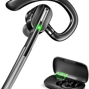 Bluetooth Headset V5.1, Wireless Headset with Battery Display Charging Case, B